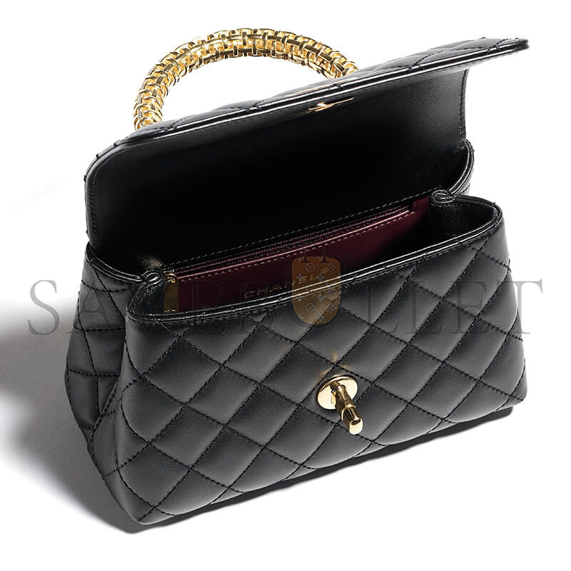 Ch*el mini flap bag with top handle calfskin as2215 (19*13*9cm)